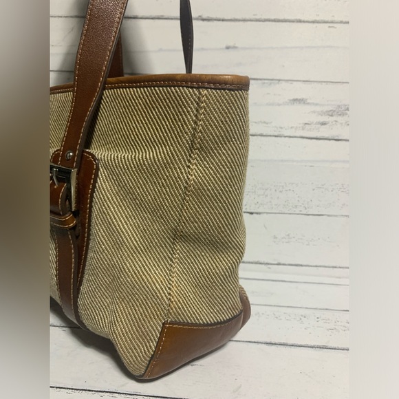 Etienne Aigner Canvas and Leather Tote Bag Striped Design with Adjustable Straps - Picture 5 of 16